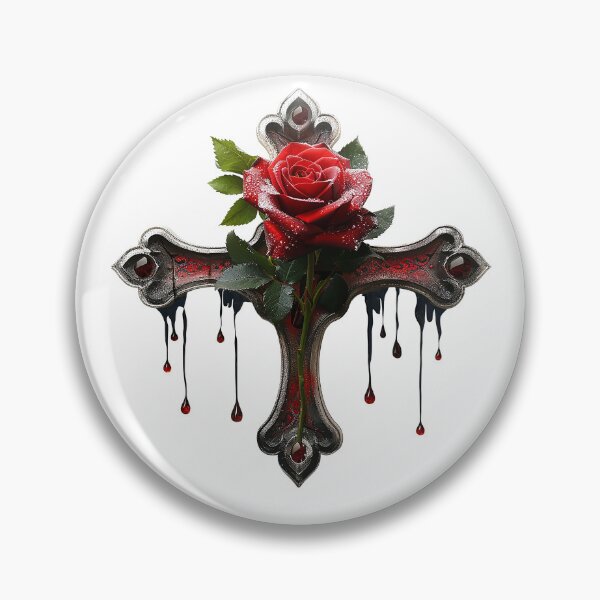 Item preview, Gothic Cross With Red Rose – Dark Christian Art Floral Symbol Design designed and sold by KevinorNorris.