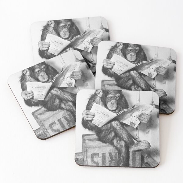 Item preview, Poster Chimpanzee Reading Newspaper Print designed and sold by ColemanOlmos.