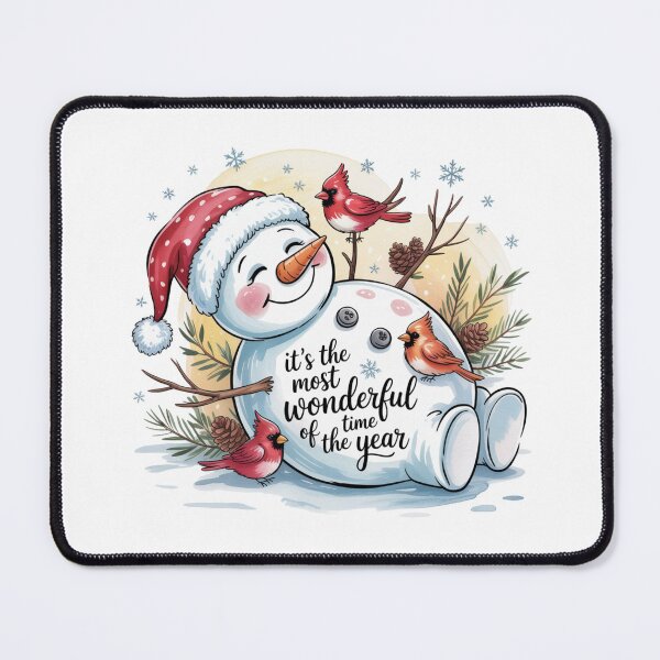 Item preview, Copy of It’s the most wonderful time of the year, Cute Snowman Christmas Art – Red Santa Hat, Cardinals & Snowflakes premium T-Shirt designed and sold by podlook.