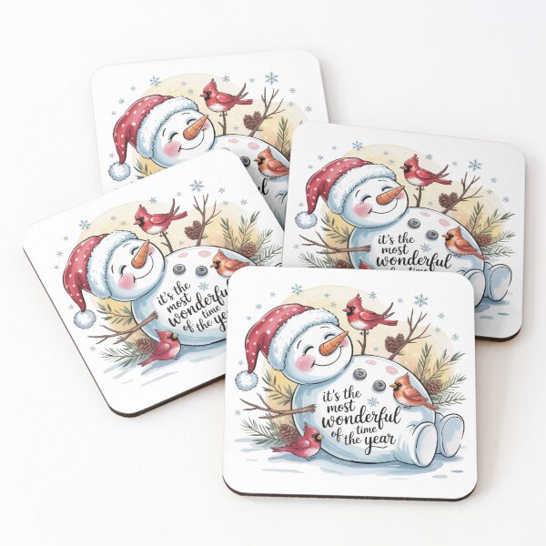 Item preview, Copy of It’s the most wonderful time of the year, Cute Snowman Christmas Art – Red Santa Hat, Cardinals & Snowflakes premium T-Shirt  designed and sold by podlook.