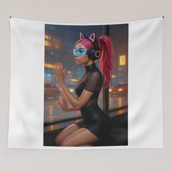 Item preview, CathryneDelamort cyber cat ears window citystreet designed and sold by CathryneDelamort.