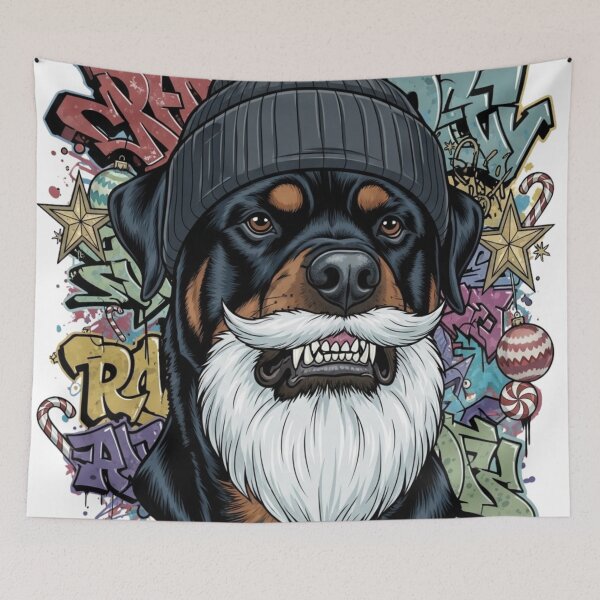 Item preview, Bad Santa Rottweiler - Urban Graffiti Christmas Street Art designed and sold by HypeHoundz.