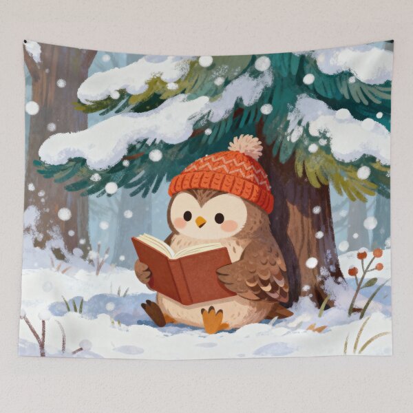 Item preview,  Owl Reading Under a Snowy Tree designed and sold by HappySproutArt.