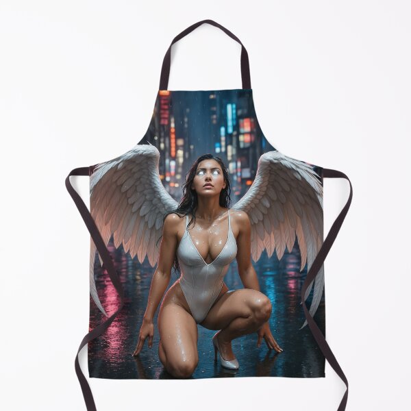 Item preview, White winged woman wet citystreet glowing eyes designed and sold by CathryneDelamort.