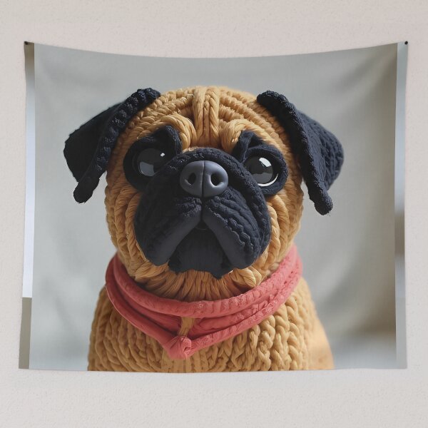 Item preview, Knitted pug with red scarf designed and sold by Mianku | Für das Leben.