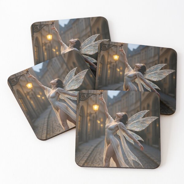 Item preview, Barefoot fairy touches citystreet lamp with wings designed and sold by CathryneDelamort.