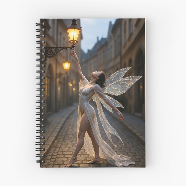 Item preview, Barefoot fairy touches citystreet lamp with wings designed and sold by CathryneDelamort.