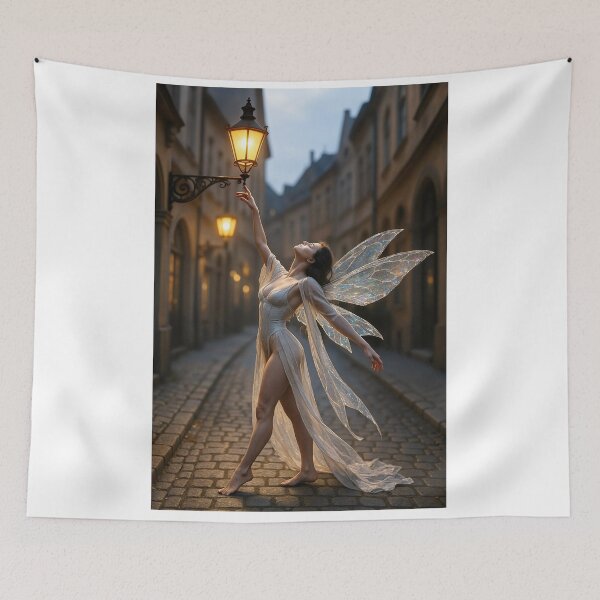Item preview, Barefoot fairy touches citystreet lamp with wings designed and sold by CathryneDelamort.