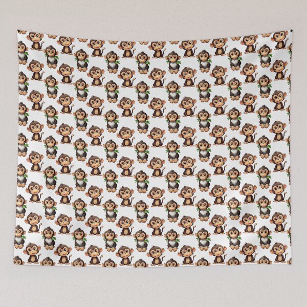 Aperçu de l'œuvre Motif de petits singes mignons - Blanc créée et vendue par PatternTitan.