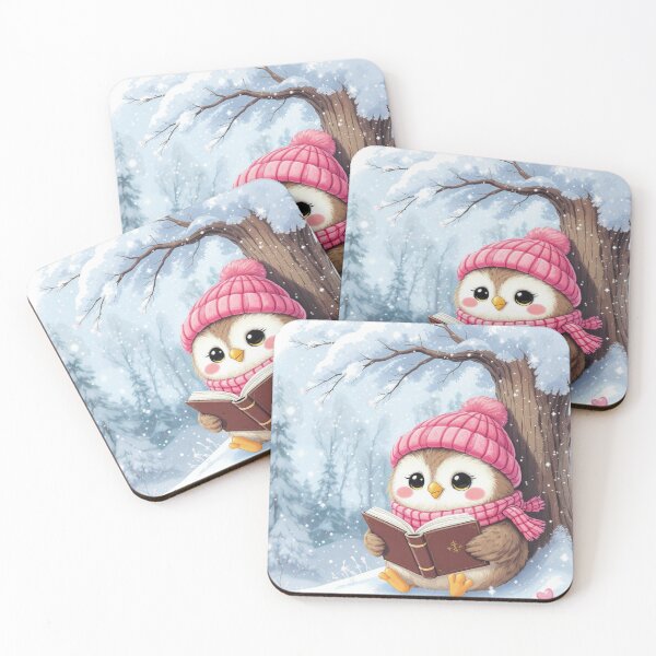Item preview, Cute Cartoon Owl Reading Under a Snowy Tree, Cozy Book Lover Design designed and sold by HappySproutArt.