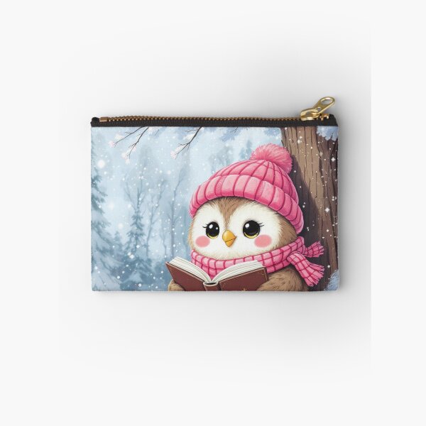 Item preview, Cute Cartoon Owl Reading Under a Snowy Tree, Cozy Book Lover Design designed and sold by HappySproutArt.