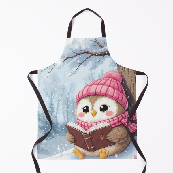 Item preview, Cute Cartoon Owl Reading Under a Snowy Tree, Cozy Book Lover Design designed and sold by HappySproutArt.