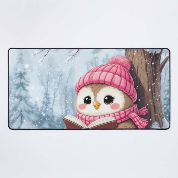 Item preview, Cute Cartoon Owl Reading Under a Snowy Tree, Cozy Book Lover Design designed and sold by HappySproutArt.