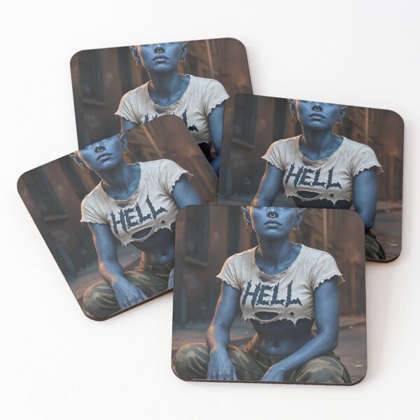 Item preview, Horned blue woman Hell shirt camo on citystreet designed and sold by CathryneDelamort.