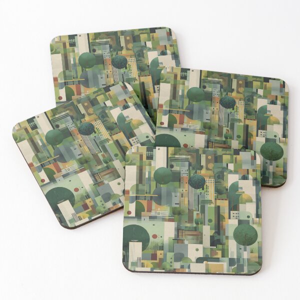 Item preview, Geometric Cityscape Abstract | Mid-Century Modern Architecture and Nature Pattern designed and sold by Deepestblue.