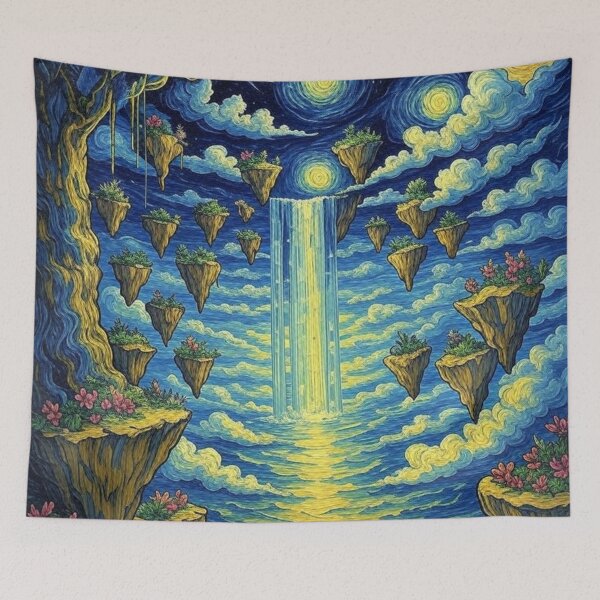 Item preview, Celestial Ascent" – Van Gogh Style Psychedelic Floating Islands & Waterfall Art designed and sold by DeluluWear.