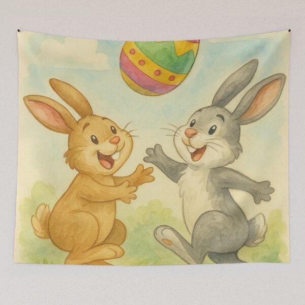 Item preview, Two Easter bunnies are playing rugby designed and sold by Mauswohn.