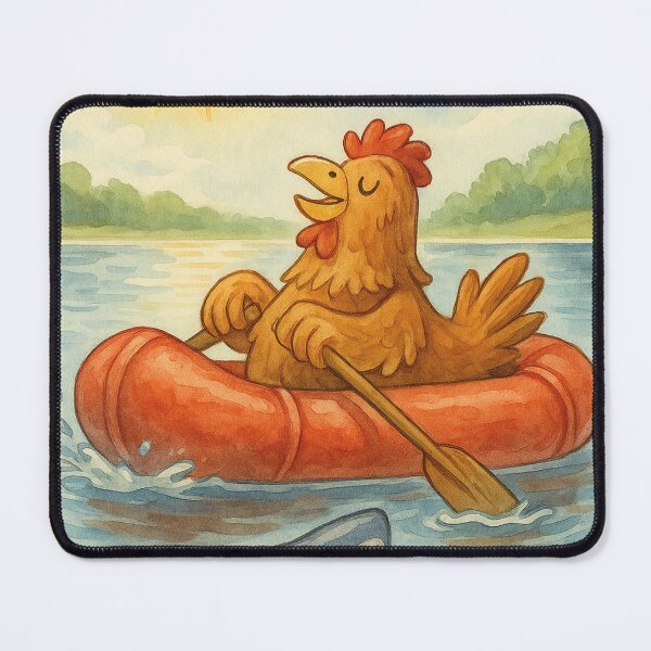 Item preview, funny chicken in a bright red rubber boat designed and sold by Mauswohn.