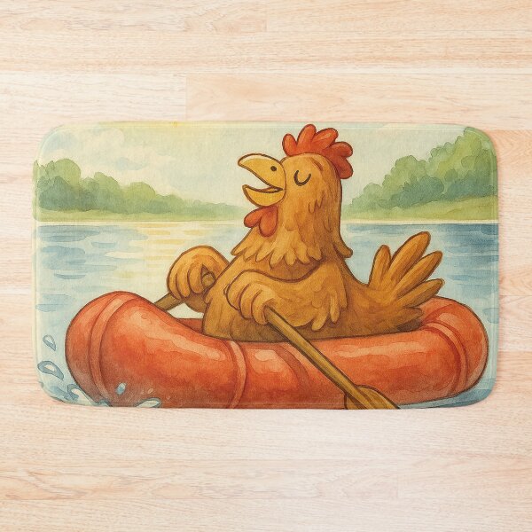 Item preview, funny chicken in a bright red rubber boat designed and sold by Mauswohn.