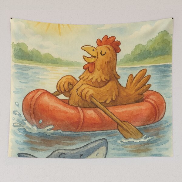 Item preview, funny chicken in a bright red rubber boat designed and sold by Mauswohn.