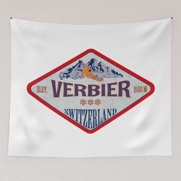 Item preview, Verbier, Switzerland, Vintage skiing badge design designed and sold by Wanderful-roads.