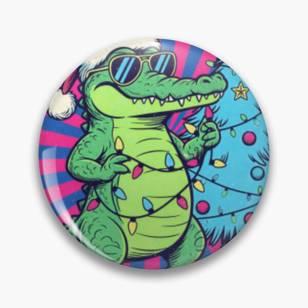 Item preview, 80s Retro Cool Crocodile Christmas T-Shirt, Vintage Screen-Print Style Croc in Santa Hat & Sunglasses with Light designed and sold by ZyxDes.