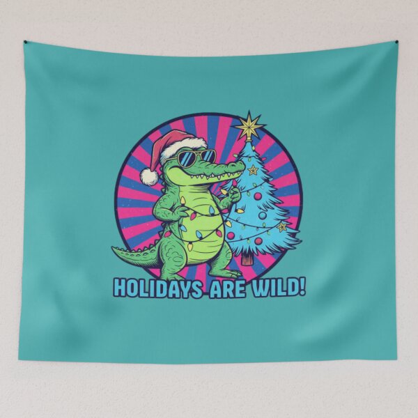 Item preview, 80s Retro Cool Crocodile Christmas T-Shirt, Vintage Screen-Print Style Croc in Santa Hat & Sunglasses with Light designed and sold by ZyxDes.