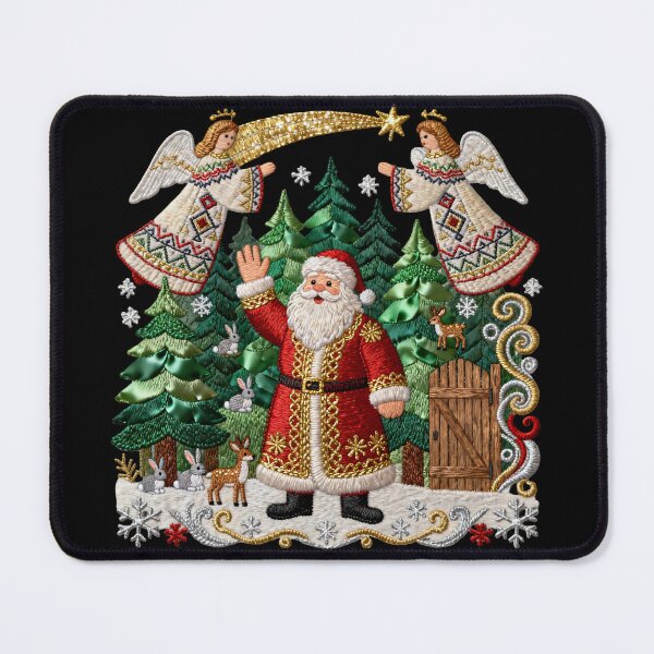 Item preview, Embroidered Christmas Scene with Santa, Angels & Romanian Folk Motifs designed and sold by Maximilianos.