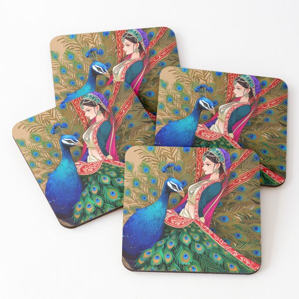 Item preview, Majestic Rajasthani Peacock Queen – Modern Indian Folk Art Illustration designed and sold by Urban-Wildlife.
