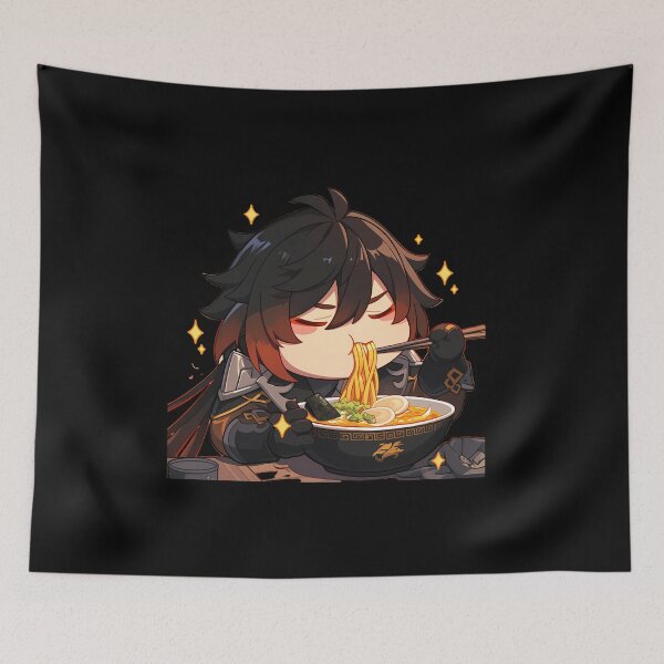 Item preview, Zhongli Genshin Impact Game Kawaii Ramen Black Chibi Geo Noodles Warm designed and sold by Raslbazola.