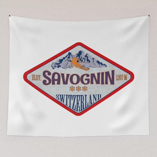 Item preview, Savognin, Switzerland, Vintage skiing badge design designed and sold by Wanderful-roads.