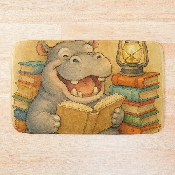 Item preview, A funny hippopotamus is reading a book designed and sold by Mauswohn.