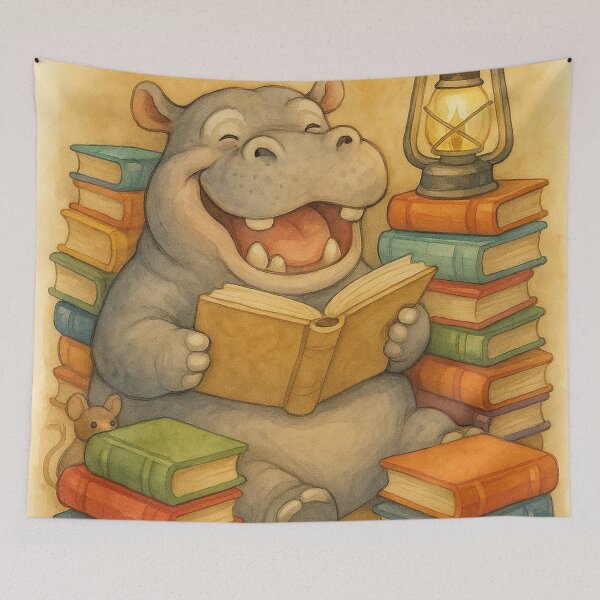 Item preview, A funny hippopotamus is reading a book designed and sold by Mauswohn.