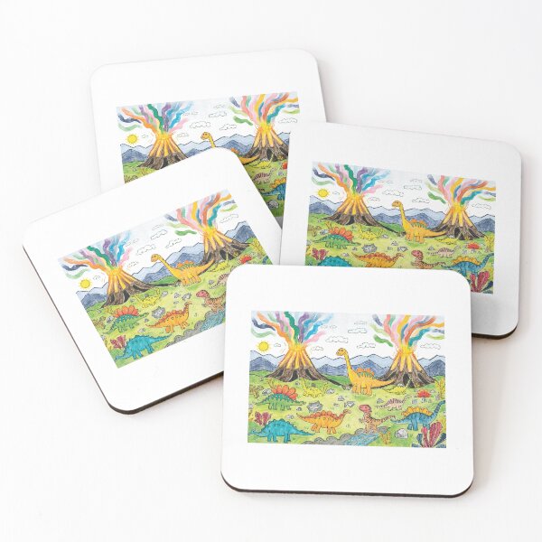 Item preview, Hand-Drawn Dinosaur and Rainbow Volcano Scene designed and sold by khdooja93.