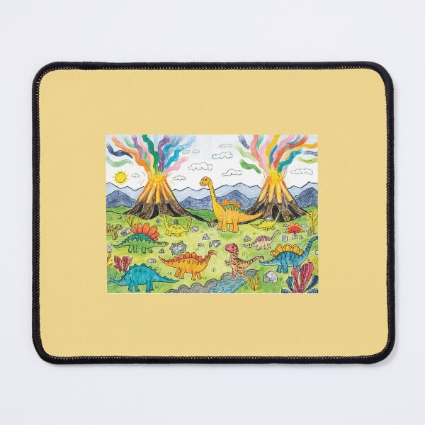 Item preview, Hand-Drawn Dinosaur and Rainbow Volcano Scene designed and sold by khdooja93.