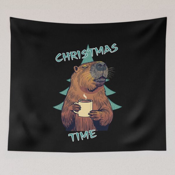 Artikelvorschau, Wasserschwein mit Kaffee und Weihnachtsbaum entworfen und verkauft von ArtFeverShop.