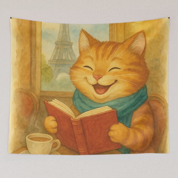 Item preview, Funny cat reading in a cafe in Paris designed and sold by Mauswohn.
