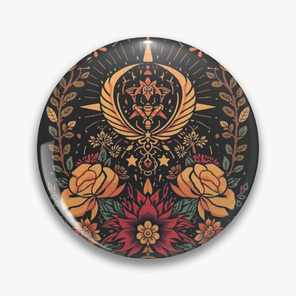 Item preview, Warm Folk Art Floral Emblem: Symmetrical Sun Motif and Botanical Wreath, Rustic Bohemian Decorative Illustration designed and sold by HimBoo.