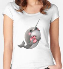 Cute Narwhal with donut Women's Fitted Scoop T-Shirt