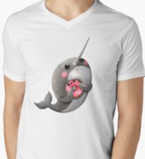 Cute Narwhal with donut Men's V-Neck T-Shirt