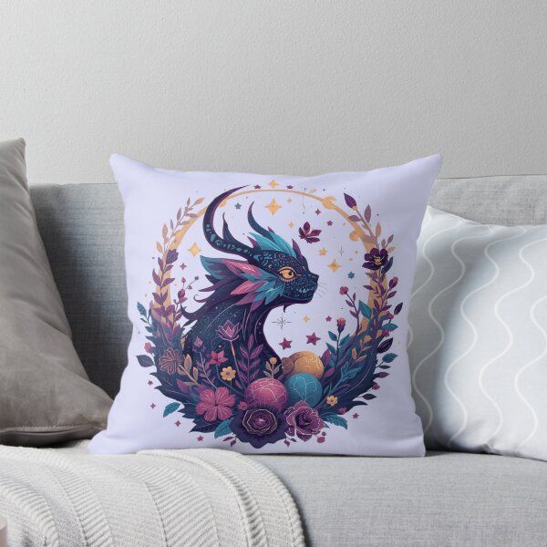 Item preview, Mystical Dragon Cat: Fantasy Creature Portrait in Night Garden Floral Wreath, Whimsical Dark Aesthetic Art designed and sold by HimBoo.