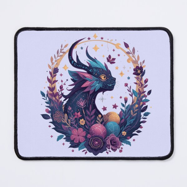 Item preview, Mystical Dragon Cat: Fantasy Creature Portrait in Night Garden Floral Wreath, Whimsical Dark Aesthetic Art designed and sold by HimBoo.
