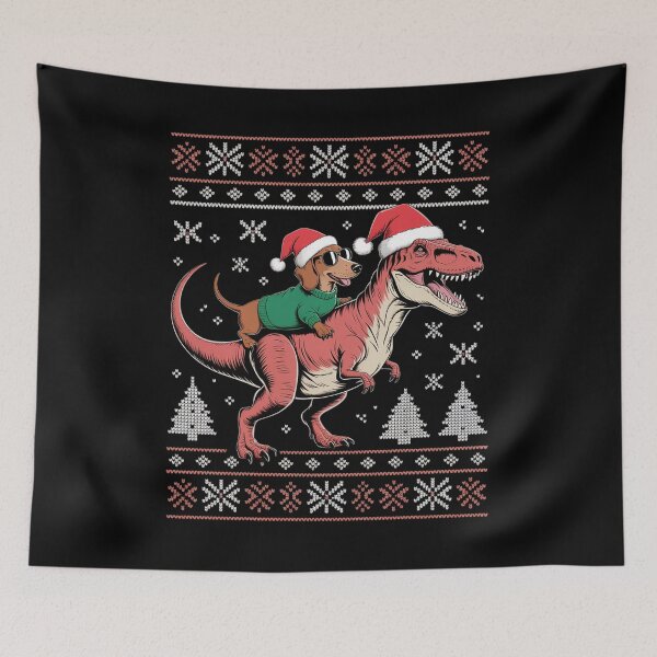 Item preview, Dachshund Riding t rex Dinosaur Ugly Christmas Sweater designed and sold by HardcoreTour.