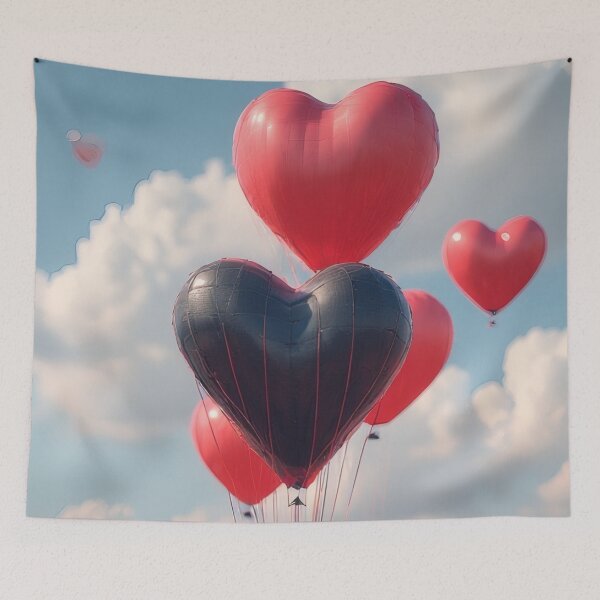 Item preview, Heart-shaped balloons above a blooming flower field designed and sold by Mianku | Für das Leben.