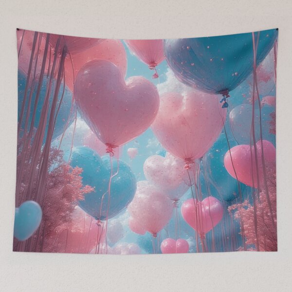 Item preview, Heart-shaped balloons float above blossoming trees. designed and sold by Mianku | Für das Leben.