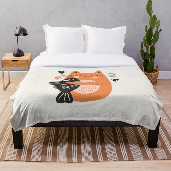 Item preview, Cute Orange Cat Hugging a Fish designed and sold by DoodleMoodSpace.