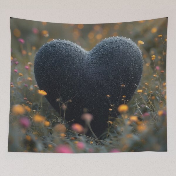 Item preview, Black heart in a blooming flower meadow. designed and sold by Mianku | Für das Leben.