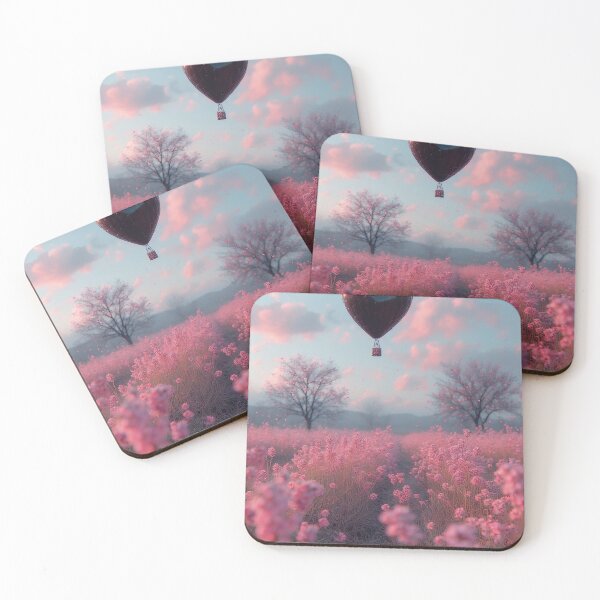 Item preview, Heart-shaped balloon floats over pink flower field designed and sold by Mianku | Für das Leben.