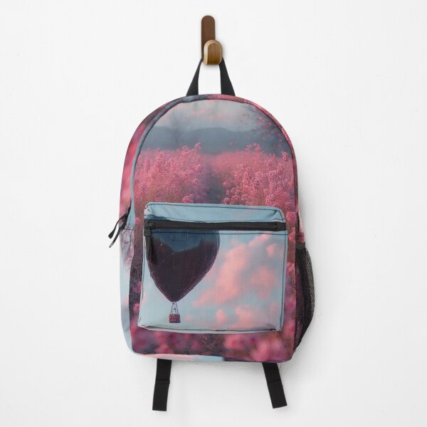 Item preview, Heart-shaped balloon floats over pink flower field designed and sold by Mianku | Für das Leben.
