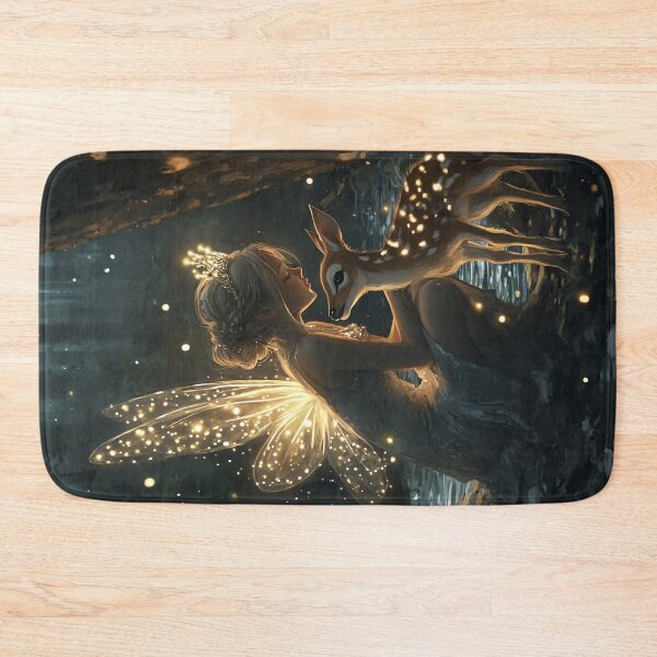 Item preview, Glowing Fairy Princess and Fawn in Dark Enchanted Forest Fantasy Fairytale Wall Art designed and sold by ChuChiDesign.